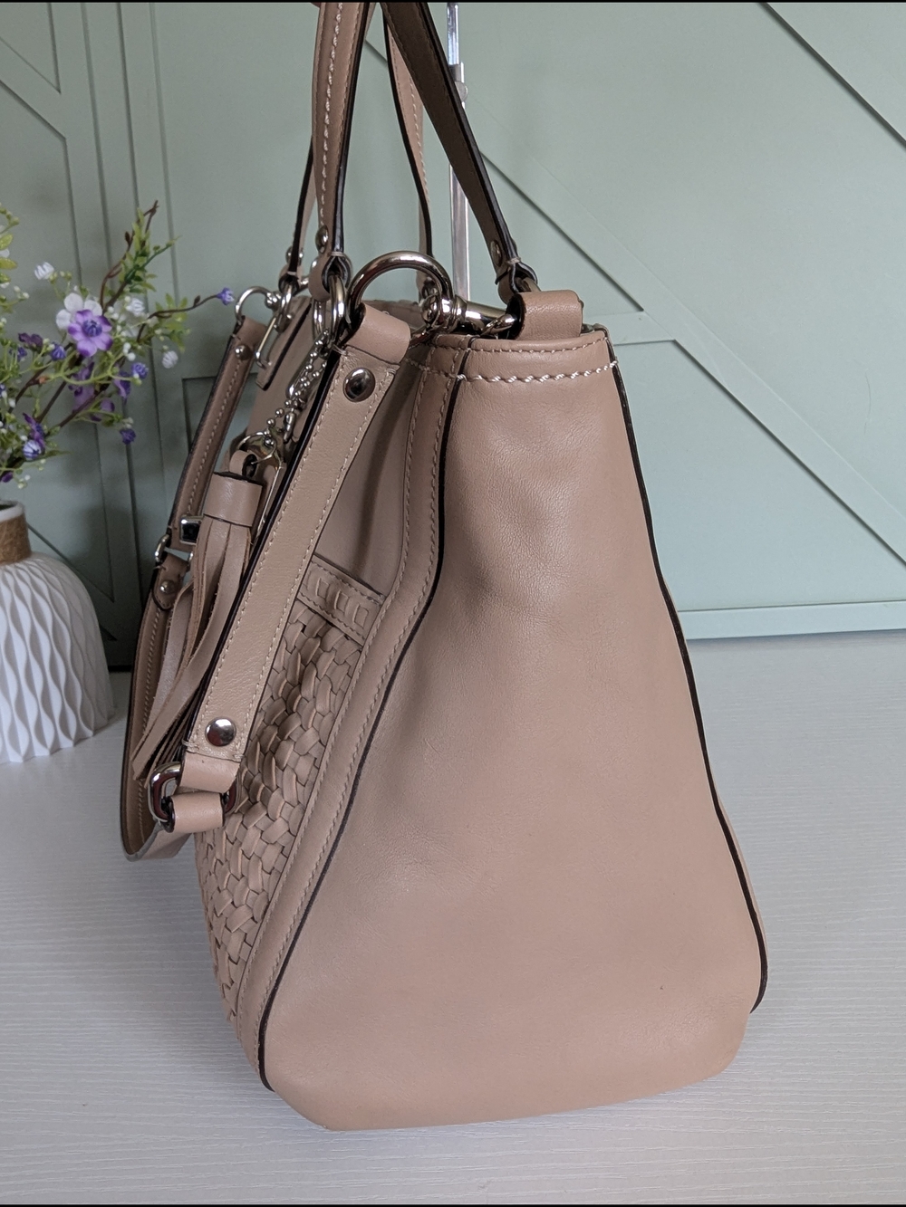 vintage Coach Madison Caroline Woven Leather Satchel - Picture 4 of 16